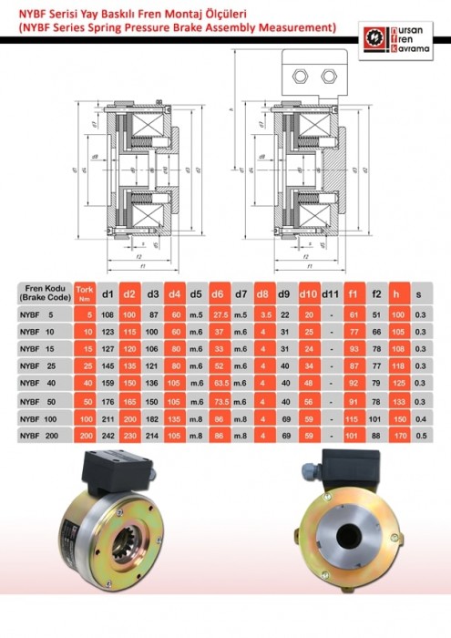NURSAN FREN NYBF SERİSİ YAY BASKILI FREN MONTAJ ÖLÇÜLERİ NYBF05 ... NYBF200