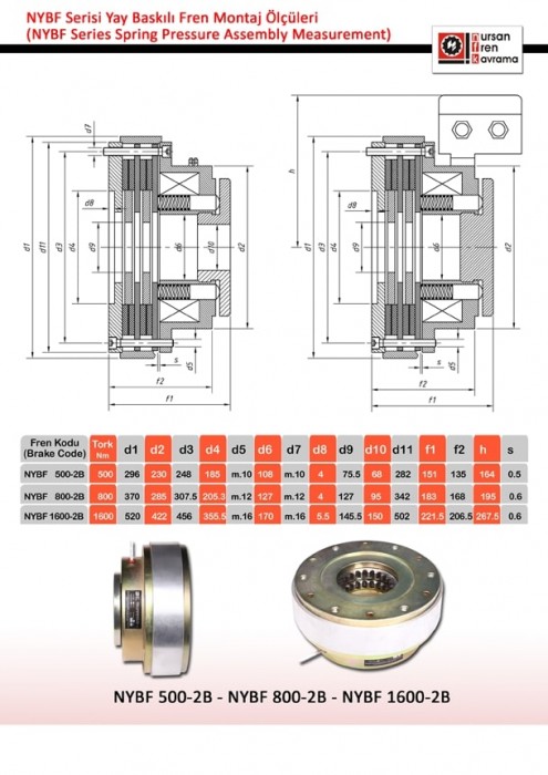 NURSAN FREN NYBF SERİSİ YAY BASKILI FREN MONTAJ ÖLÇÜLERİ NYBF500-800-1600