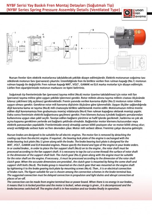 NURSAN FREN NYBF SERİSİ YAY BASKILI FREN MONTAJ DETAYLARI SOĞUTMALI TİP