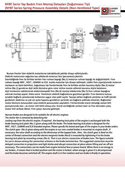 NURSAN FREN NYBF SERİSİ YAY BASKILI FREN MONTAJ DETAYLARI SOĞUTMASIZ TİP