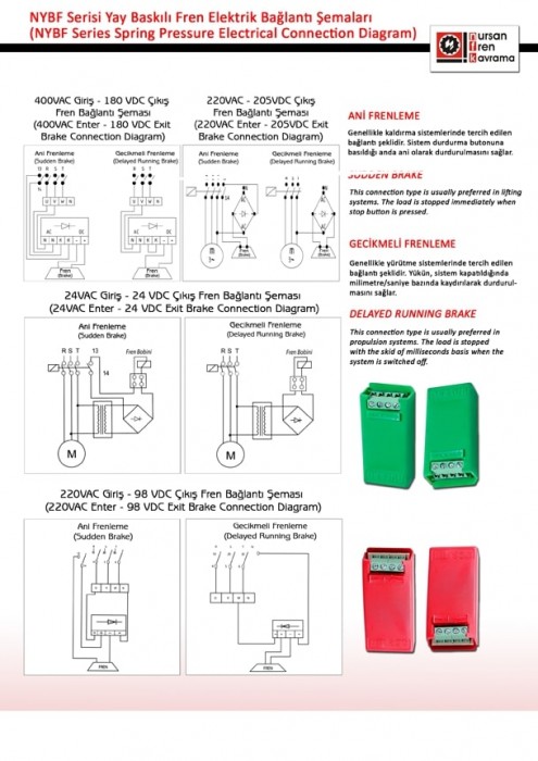 NURSAN FREN NYBF SERİSİ YAY BASKILI FREN ELEKTRİK BAĞLATI ŞEMALARI