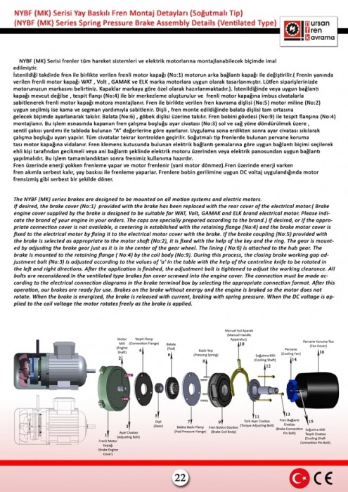 NURSAN FREN NYBF(MK) SERİSİ YAY BASKILI FREN MONTAJ DETAYLARI SOĞUTMALI TİP