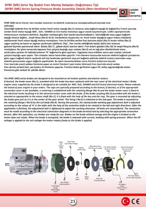 NURSAN FREN NYBF(MK) SERİSİ YAY BASKILI FREN MONTAJ DETAYLARI SOĞUTMASIZ TİP