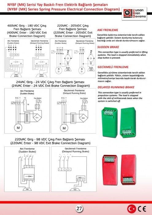 NURSAN FREN NYBF(MK) SERİSİ YAY BASKILI FREN ELEKTRİK BAĞLANTI ŞEMALARI