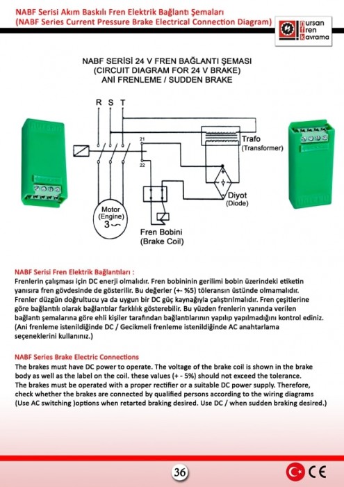 NURSAN FREN NABF SERİSİ AKIM BASKILI FREN BAĞLANTI ŞEMALARI