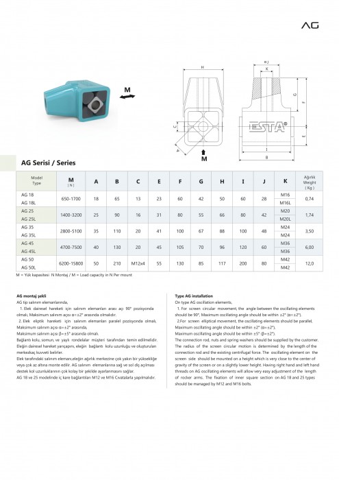 ESTA SALINIM ELEMANLARI AG SERİSİ