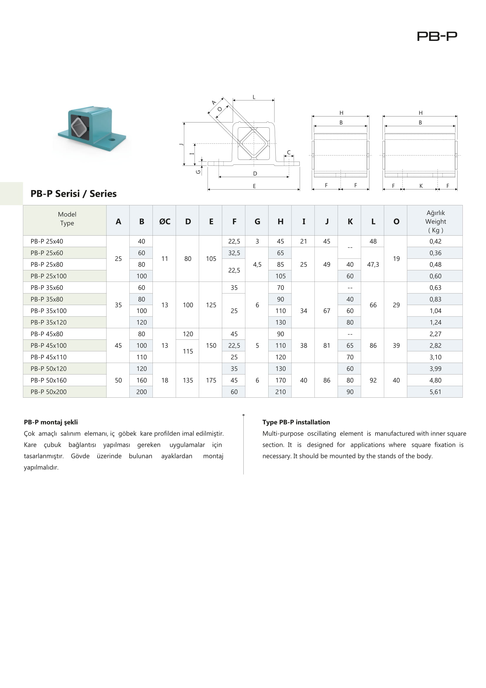 ESTA SÜSPANSİYON ELEMANLARI PB-P SERİSİ ÖZELLİKLERİ